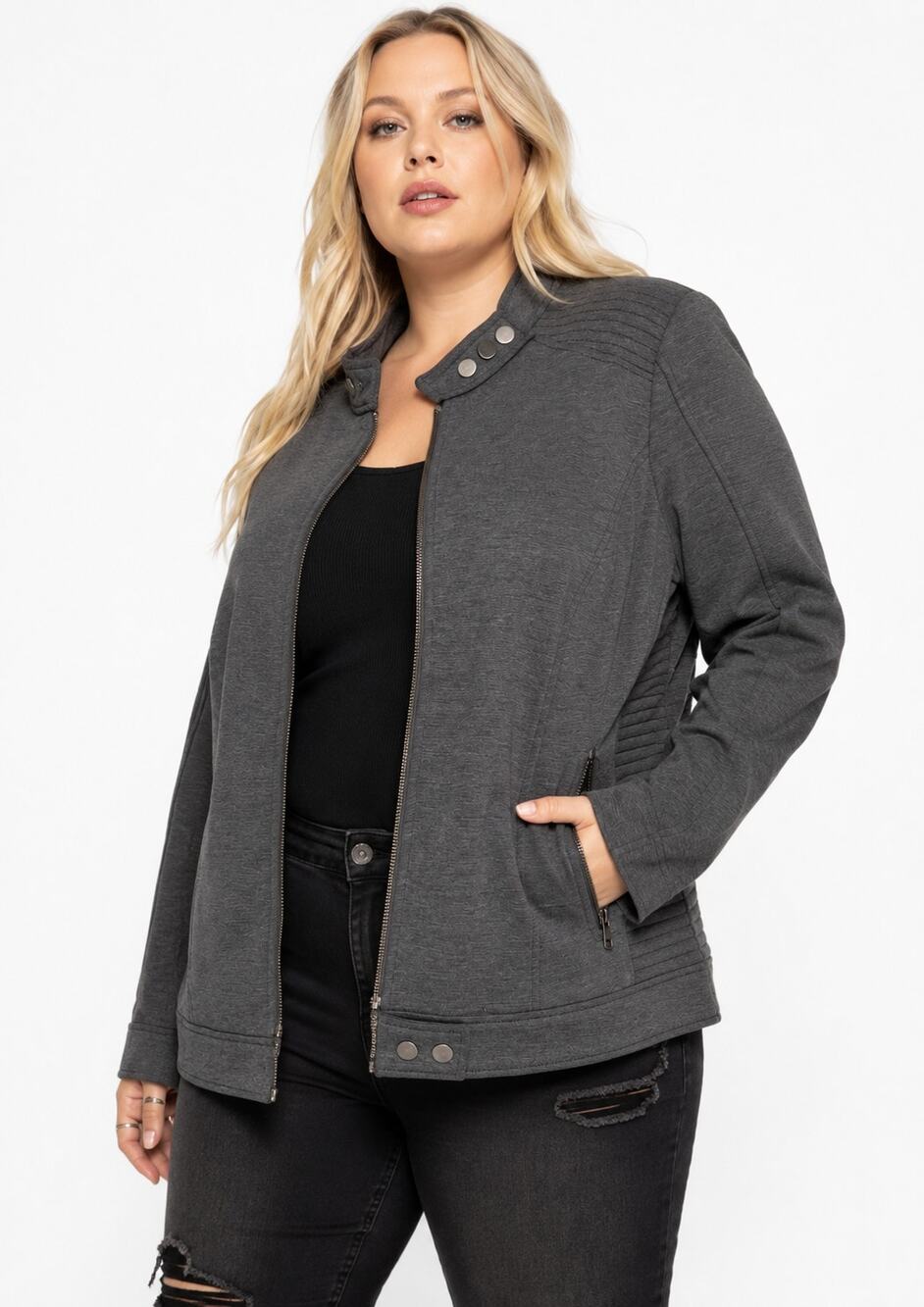 Lane Bryant Zip Front Moto Jacket Gray Plus Size 16